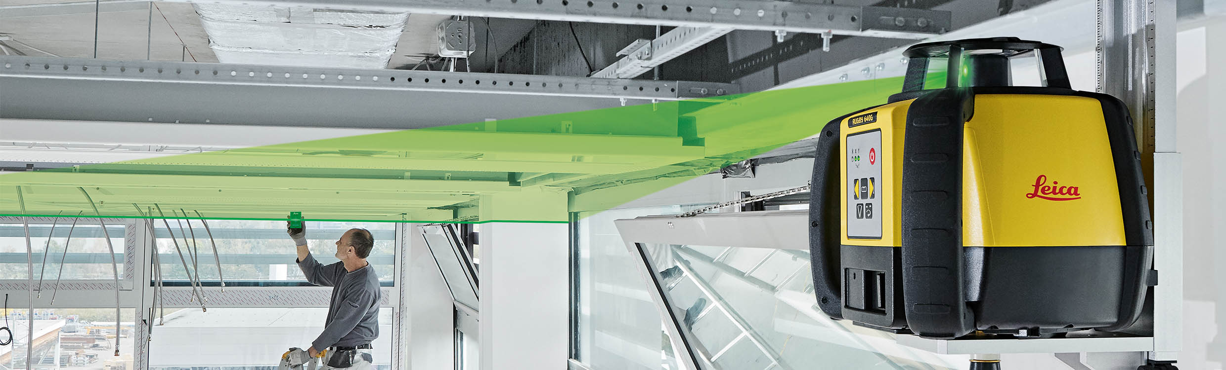 Leica Rugby 640G Green Beam Rotary Laser — Interior and Exterior Package
