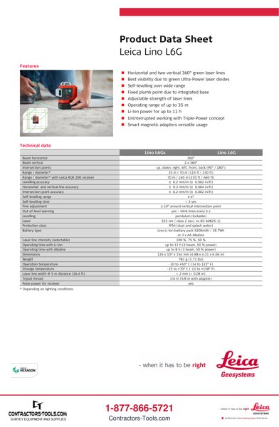 First page of the Leica Lino L6G product data sheet
