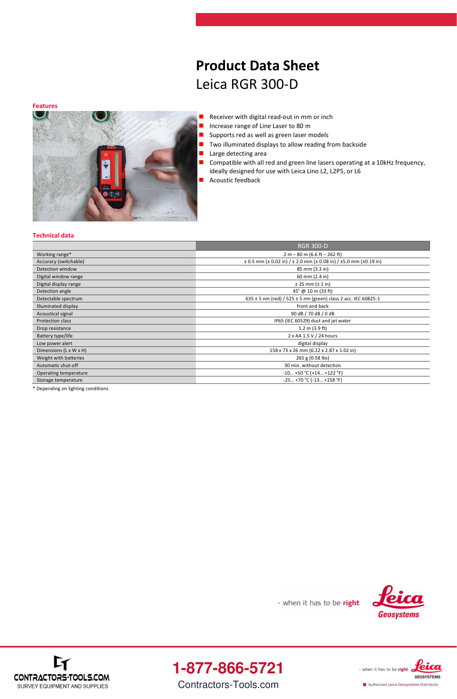 First page of the Leica RGR 300-D product data sheet